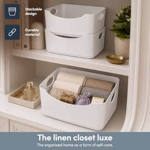 Keplin Multicolour Plastic Storage Baskets with Handles, Pack of 5, H: 14 cm, W: 33.3 cm – 3