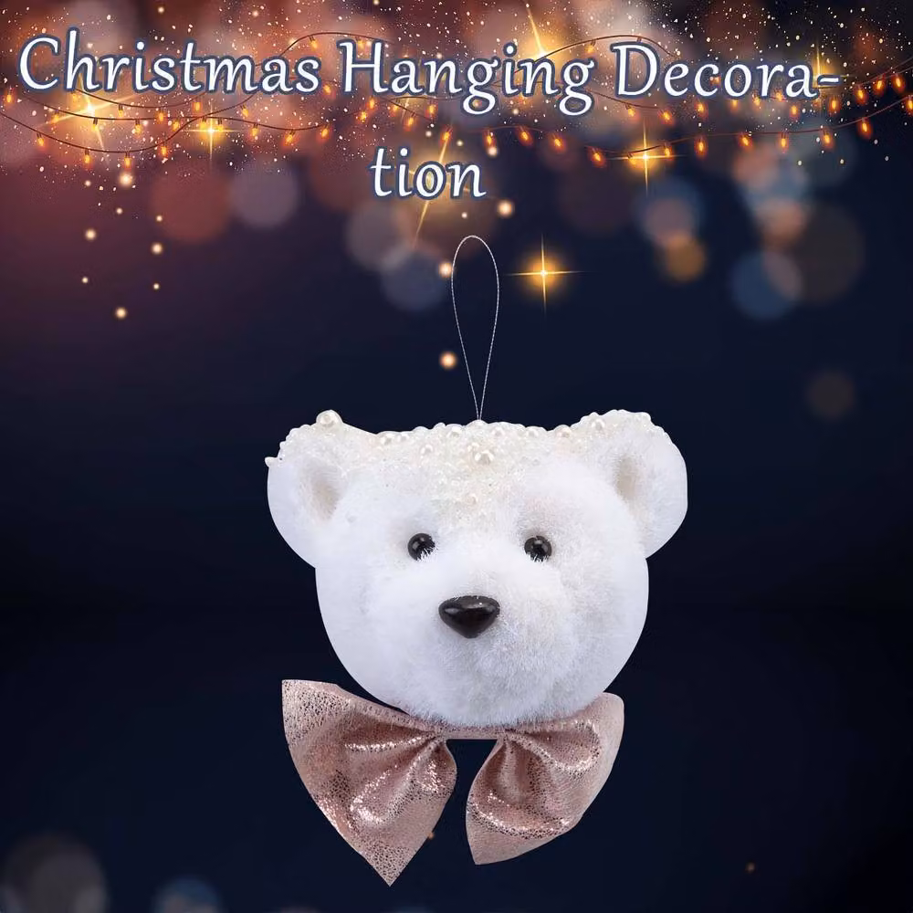 VFM e-Store White Flocking Bear Hanging Christmas Decoration, W: 13 cm, H: 14 cm – 2