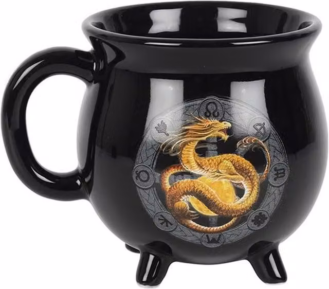 Anne Stokes Litha Colour Changing Cauldron Mug in Black Ceramic