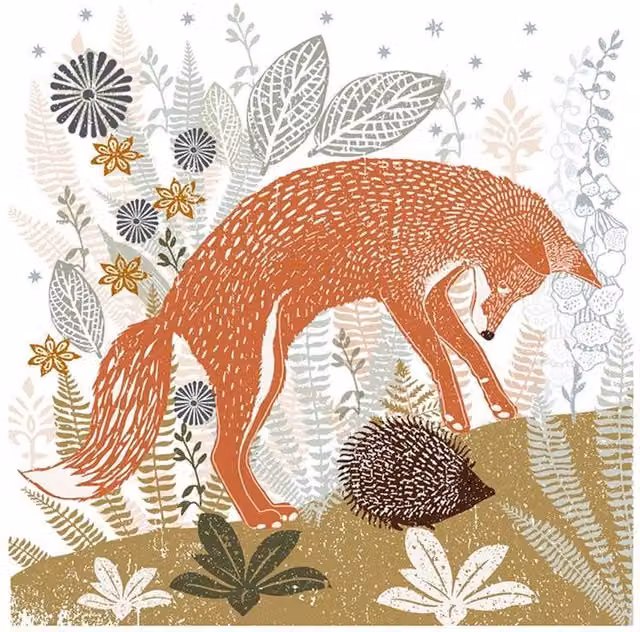 Summer Thornton Woodland Nature Fox Print Paper Poster in White and Multicolour