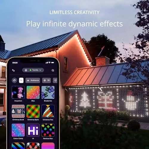 Twinkly Net Lights with 260 Mappable RGB LEDs, Multicolour Smart LED Grid for Indoor and Outdoor Use, W/H: 120 x 190 cm – 3