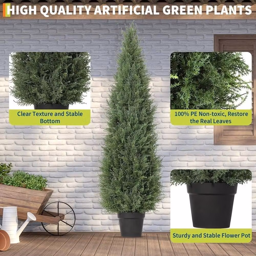 VOGREX Set of 2 Green Artificial Cedar Topiary Trees, Height: 90 cm – 2