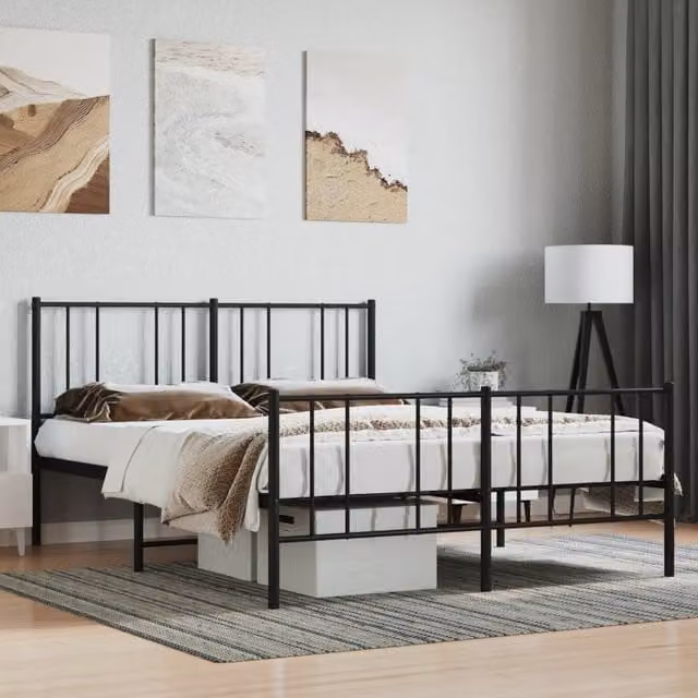 Berkfield Home Metal Bed Frame with Headboard and Footboard, Black, W/D/H: 120 x 200 cm – 1