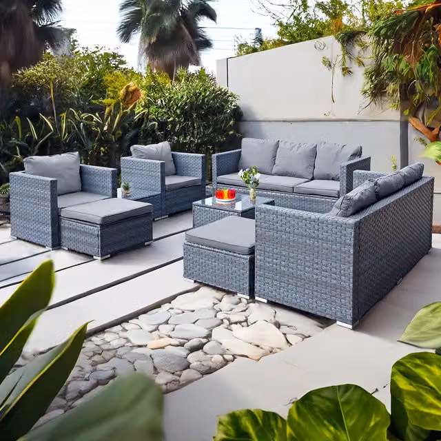 Oseasons Acorn Deluxe Modern Rattan 10 Seat Modular Sofa Set in Ocean Grey