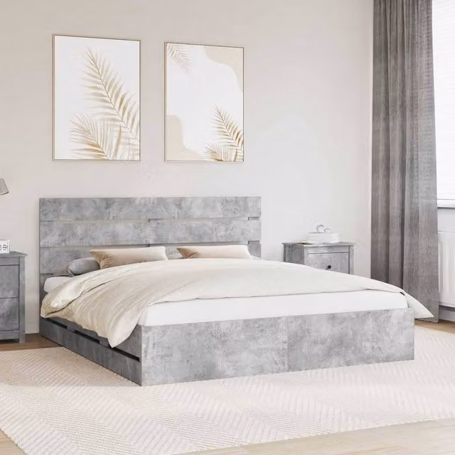 Berkfield Home Modern Bed Frame with Drawers in Concrete Grey, Engineered Wood, W/D/H: 180 x 200 cm