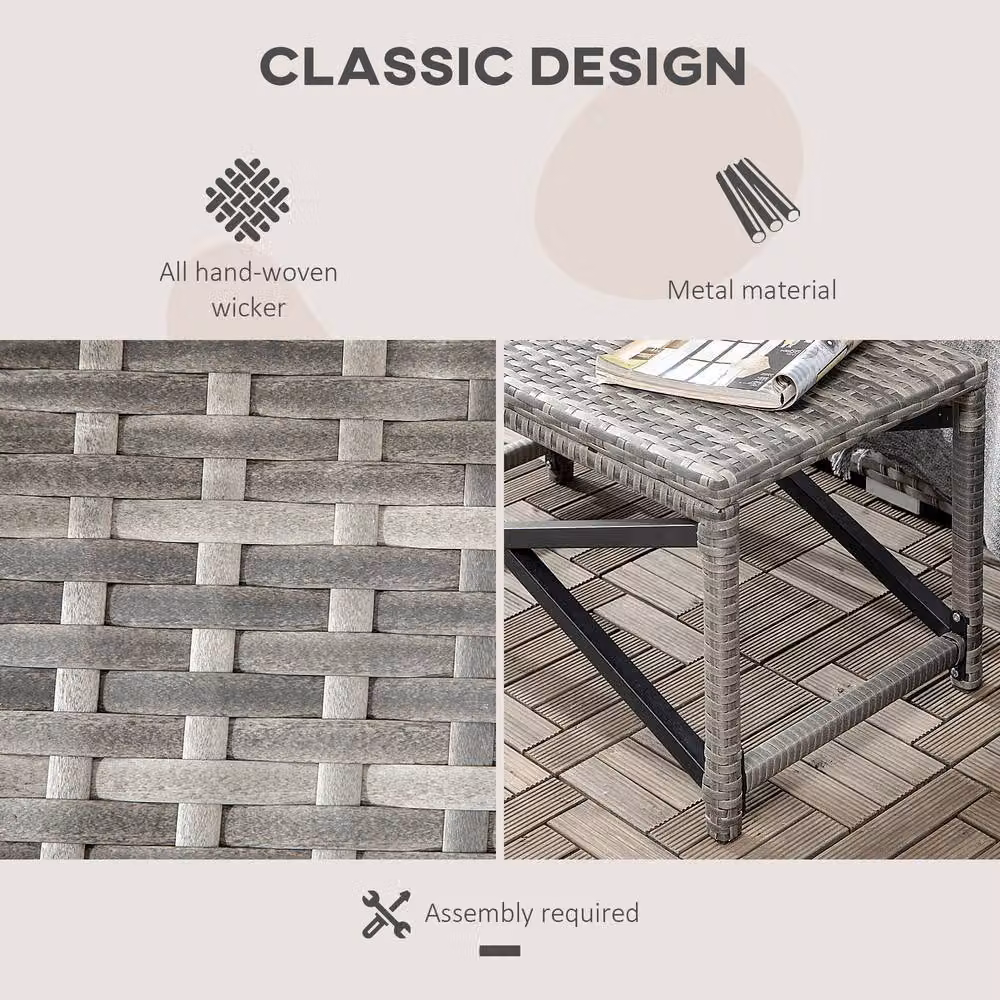 ERGOVEXA Grey Rattan Outdoor Coffee Table with Metal and Plastic Frame, W/D/H: 43 x 40 x 40 cm – 6