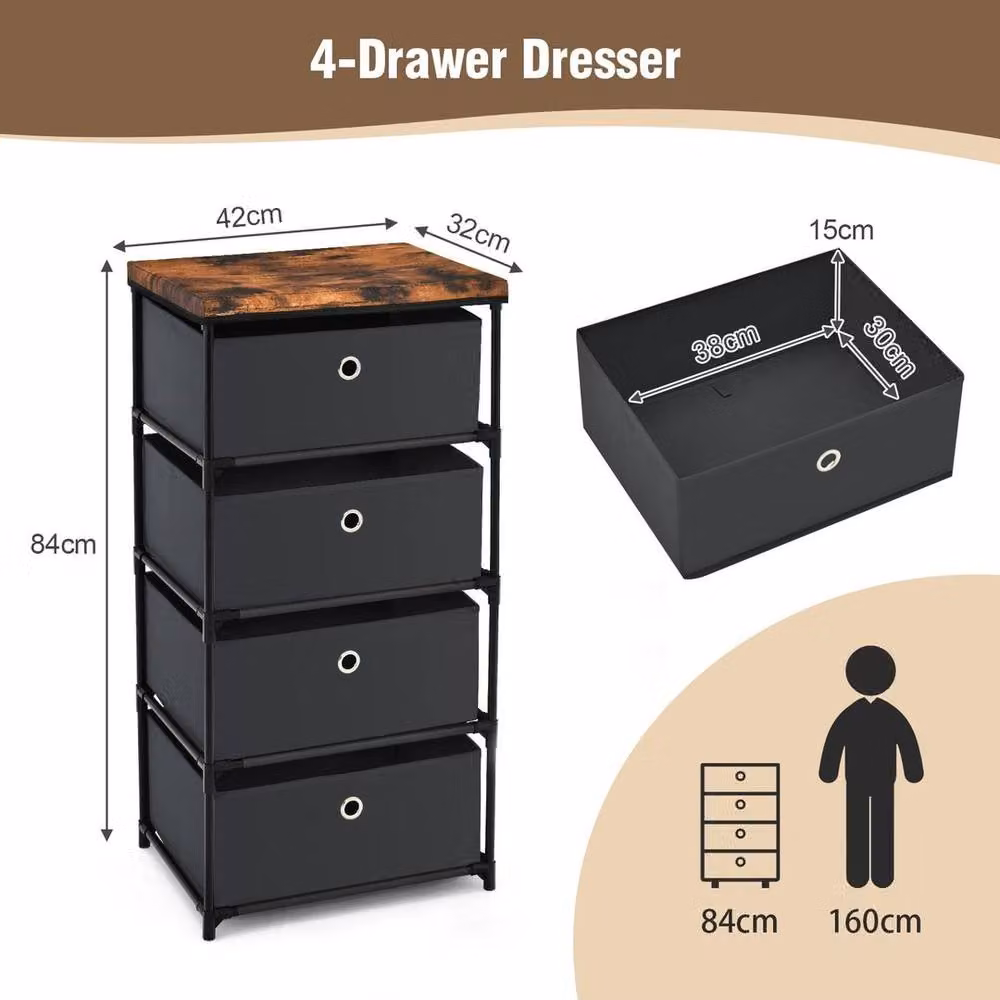 EONLION 4-Tier Fabric Dresser with Large Capacity Storage in Black – 2