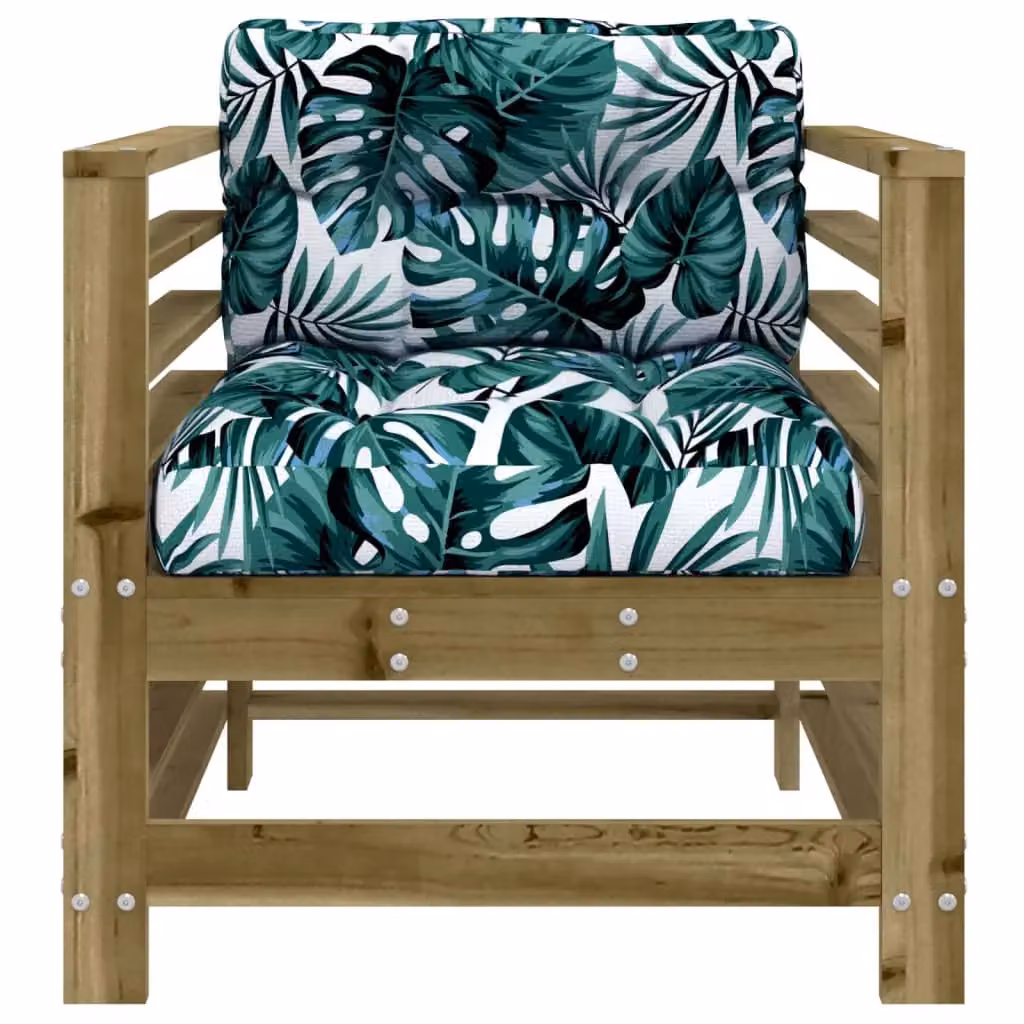 Berkfield Home Set of 2 Rustic Brown Impregnated Pine Garden Chairs with Floral Cushions – 4