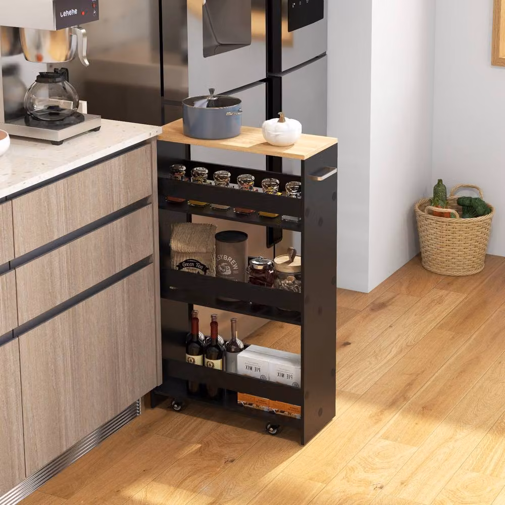 Gymax 4-Tier Slim Rolling Kitchen Storage Cart with Castors, Black – 3
