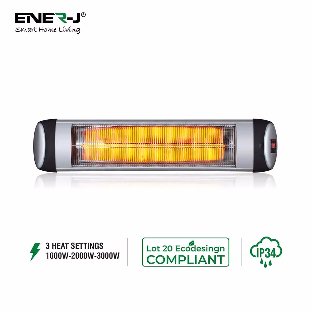 ENER-J Wall Mounted Quartz Patio Heater 3000W with Remote Control and 3 Heat Settings, Black – 2