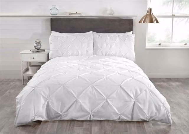 Rapport Pintuck Balmoral Duvet Cover Set, White, W: 200 cm x H: 200 cm