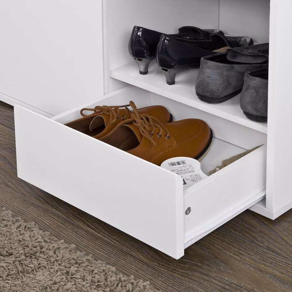 SoBuy Modern White and Grey Entrance Bench with Fabric Cushion and Shoe Rack Storage – 5