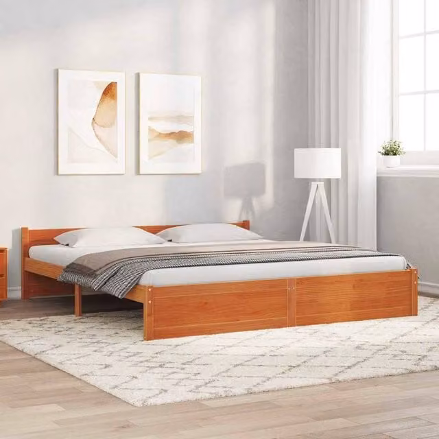 Berkfield Home Solid Pine Wood Bed Frame in Wax Brown, W/D/H: 205.5 x 185.5 x 51 cm – 1