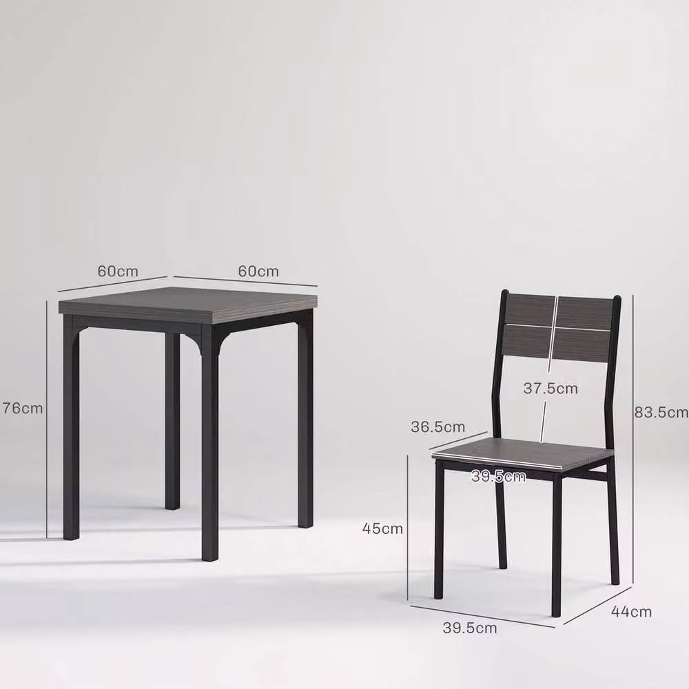FORGEVIO 3 Piece Compact Dining Set with Square Table and 2 Chairs in Grey Wood Effect – 2