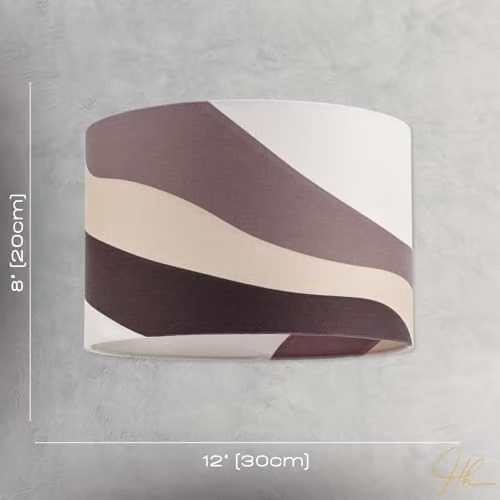 Happy Homewares Scandinavian Style Linen Fabric Drum Lamp Shade with Wavy Design in Taupe, Brown and White, Diameter: 30 cm – 4