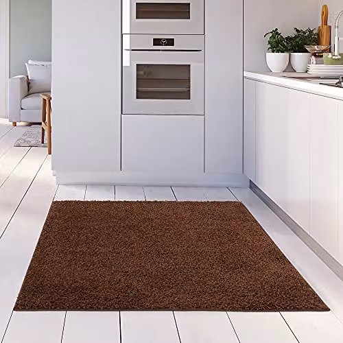 THE RUGS Brown Plain Shaggy Square Rug, W/D: 120 x 120 cm – 2
