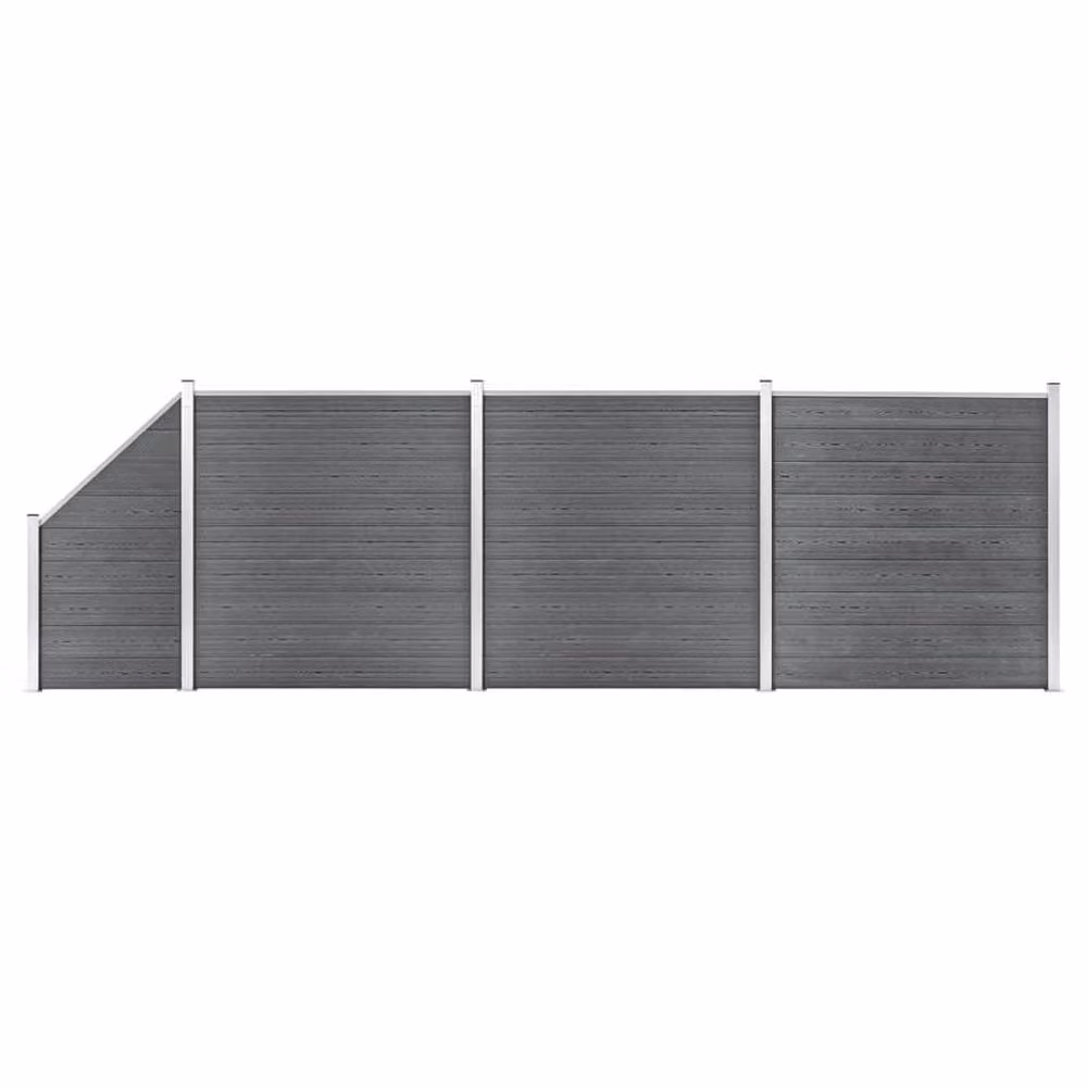 Berkfield Home WPC Fence Set in Grey, featuring 3 Square and 1 Slanted Panels, W: 619 cm, H: 186 cm – 2