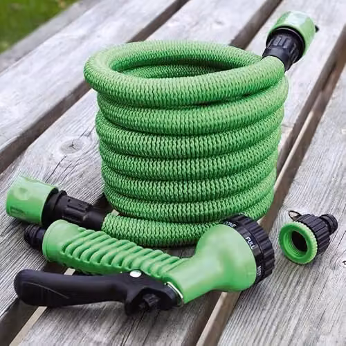 Expandable Green Garden Hose 15m with Connector and 7-Function Spray Gun Nozzle – 3