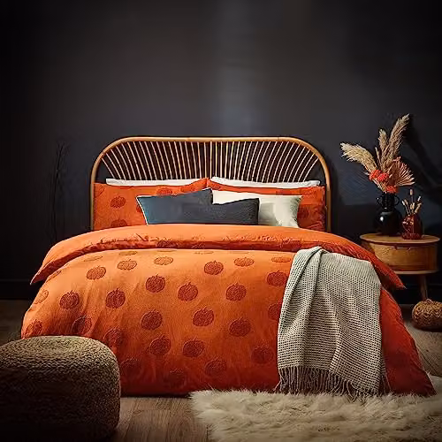 Furn Pumpkin Tufted Halloween 100% Cotton Percale Duvet Cover and Pillowcase Set, Orange, W/D/H: 140 x 200 cm