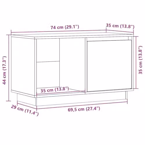 vidaXL Modern Grey Solid Pine Wood TV Cabinet W: 74 cm, D: 35 cm, H: 44 cm – 3