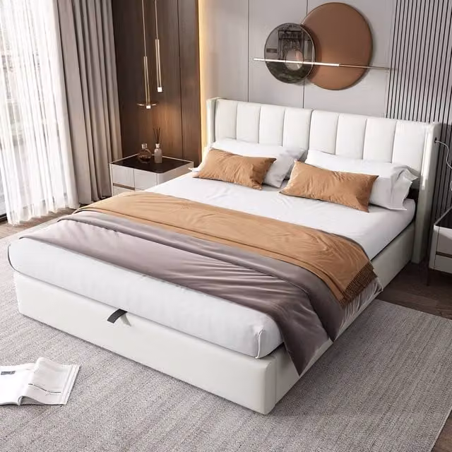 Matteo White Upholstered Super King Bed with LED Headboard, Storage and USB Charging Ports