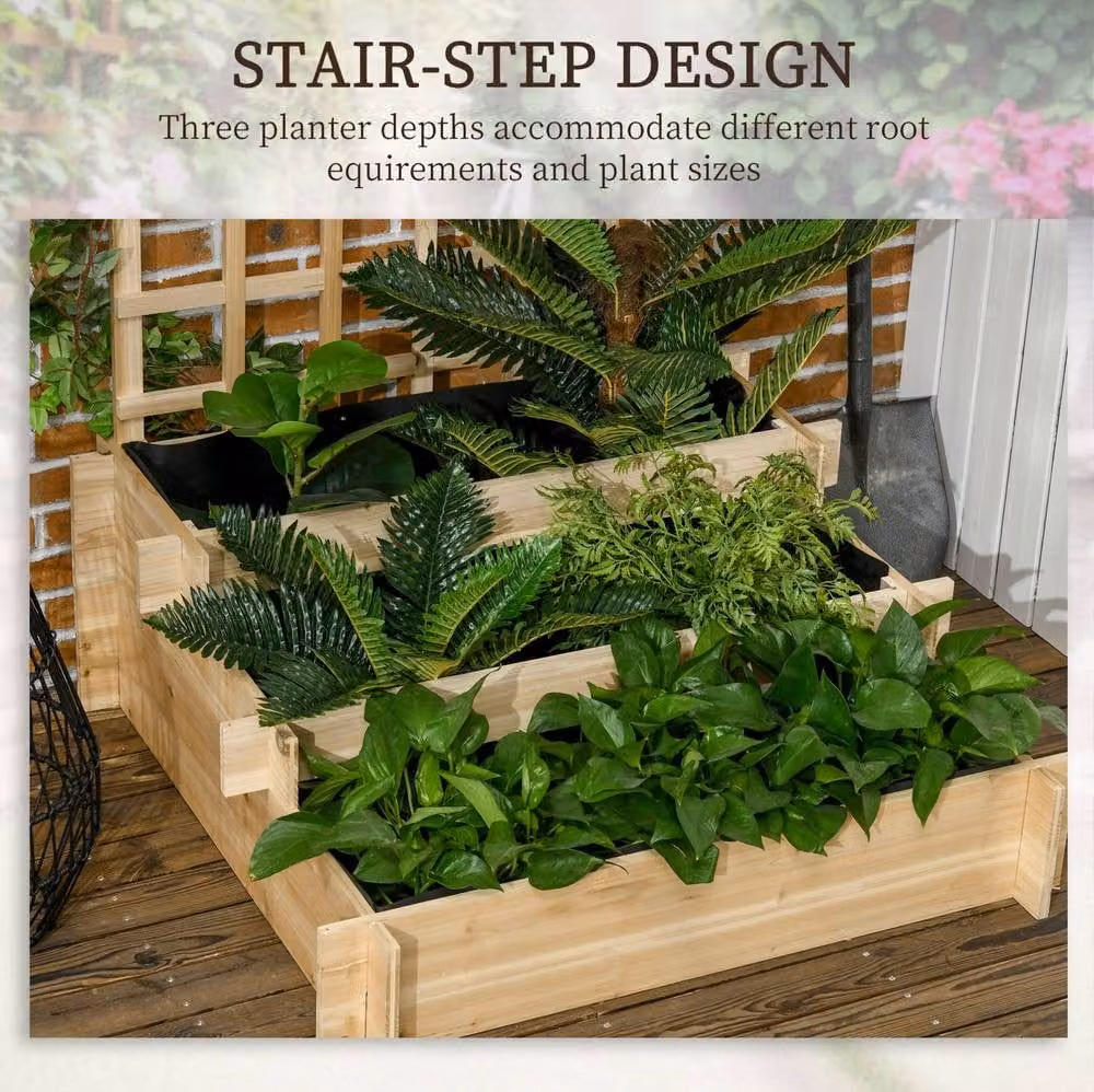 STILVORA Raised Wooden Garden Bed with Trellis in Natural Brown, W/D/H: 95 x 95 x 110 cm – 3