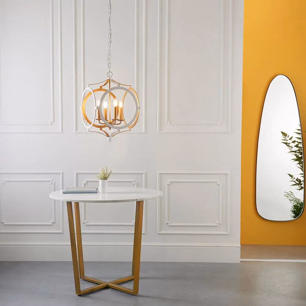 Loops Matt White and Gold 4-Bulb Circular Ring Ceiling Pendant Light – 2