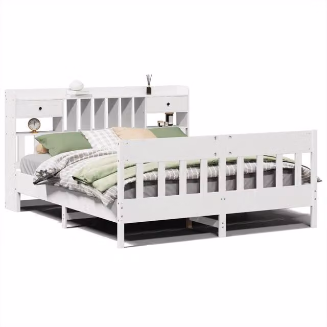 Berkfield Home White Solid Wood Pine Bed Frame with Drawers W/D/H: 180 x 200 cm – 1