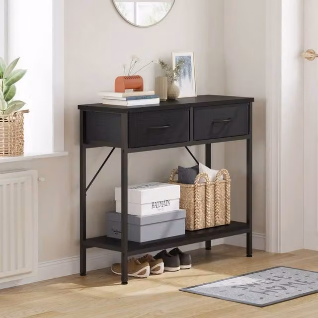 VOGREX Black MDF and Metal Console Table with 2 Fabric Drawers, W/D/H: 70 x 35 x 35 cm – 1