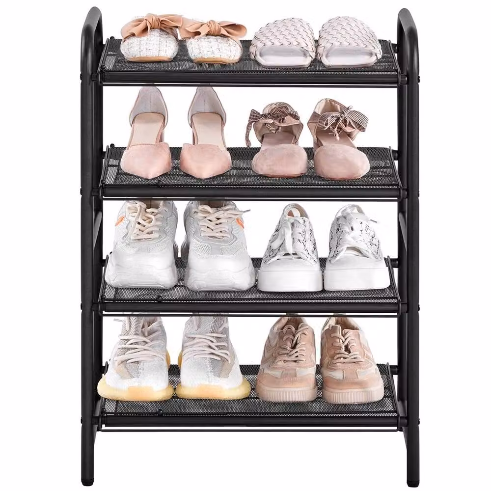 VOGREX Black 4 Tier Expandable Metal Wire Mesh Shoe Rack Entryway Organizer – 3