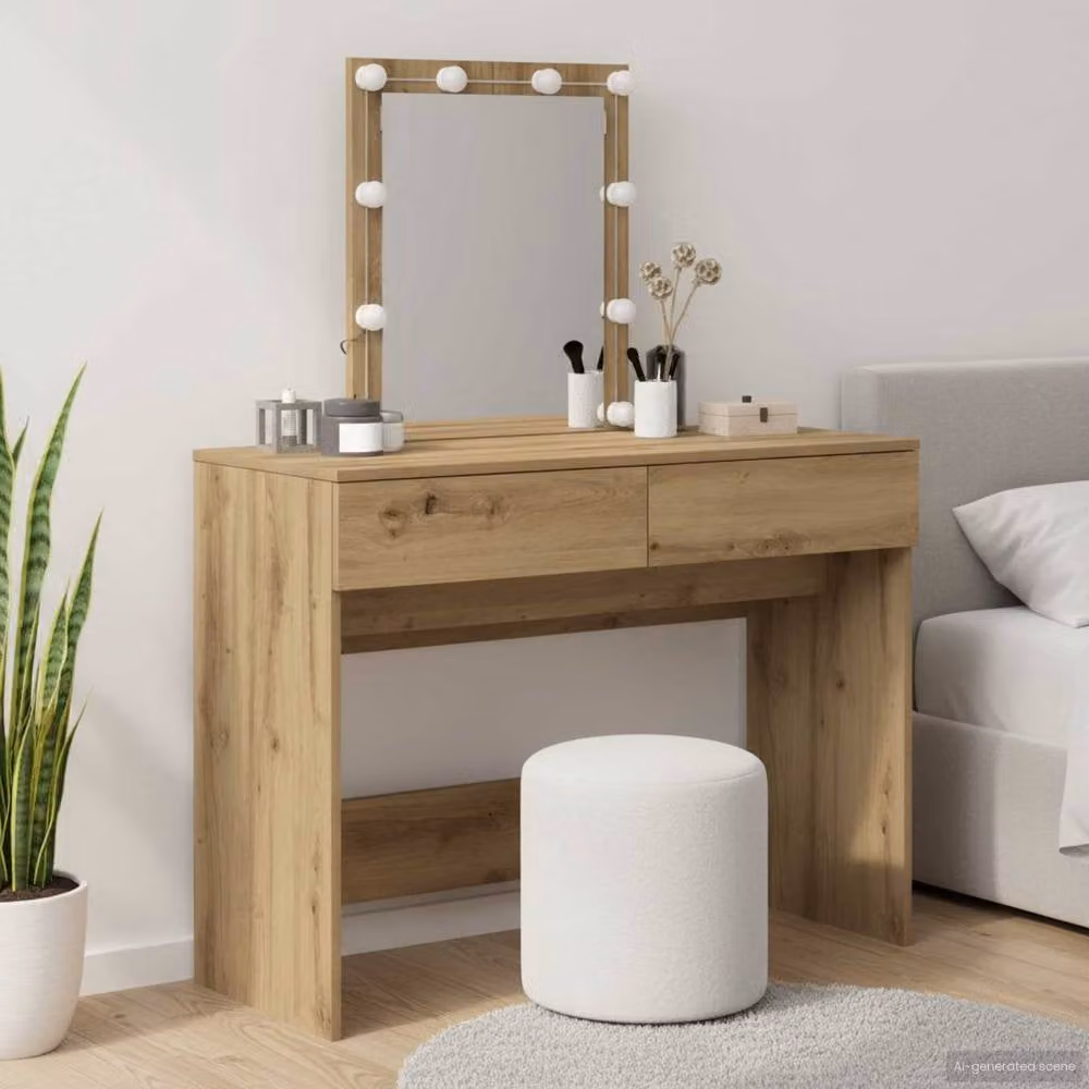 Berkfield Home Modern Dressing Table with Hollywood LED Mirror in Artisan Oak Brown – 2