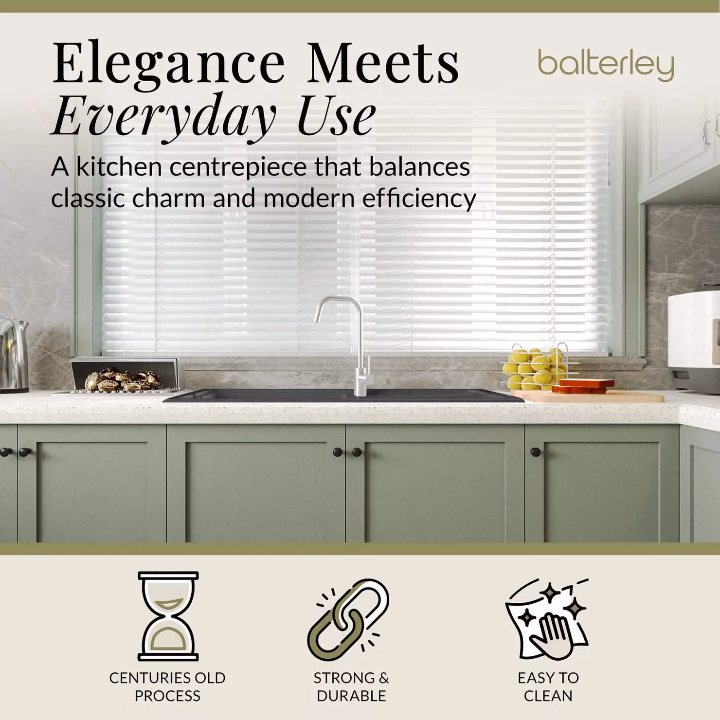 Balterley Reversible 1.5 Bowl Granite Composite Kitchen Sink with Drainer and Overflow, Matt Black, W: 100 cm x D: 50 cm – 2