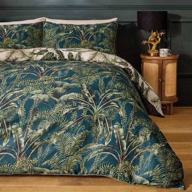 Clarke & Clarke Majorelle Reversible Floral Cotton Duvet Cover Set in Green