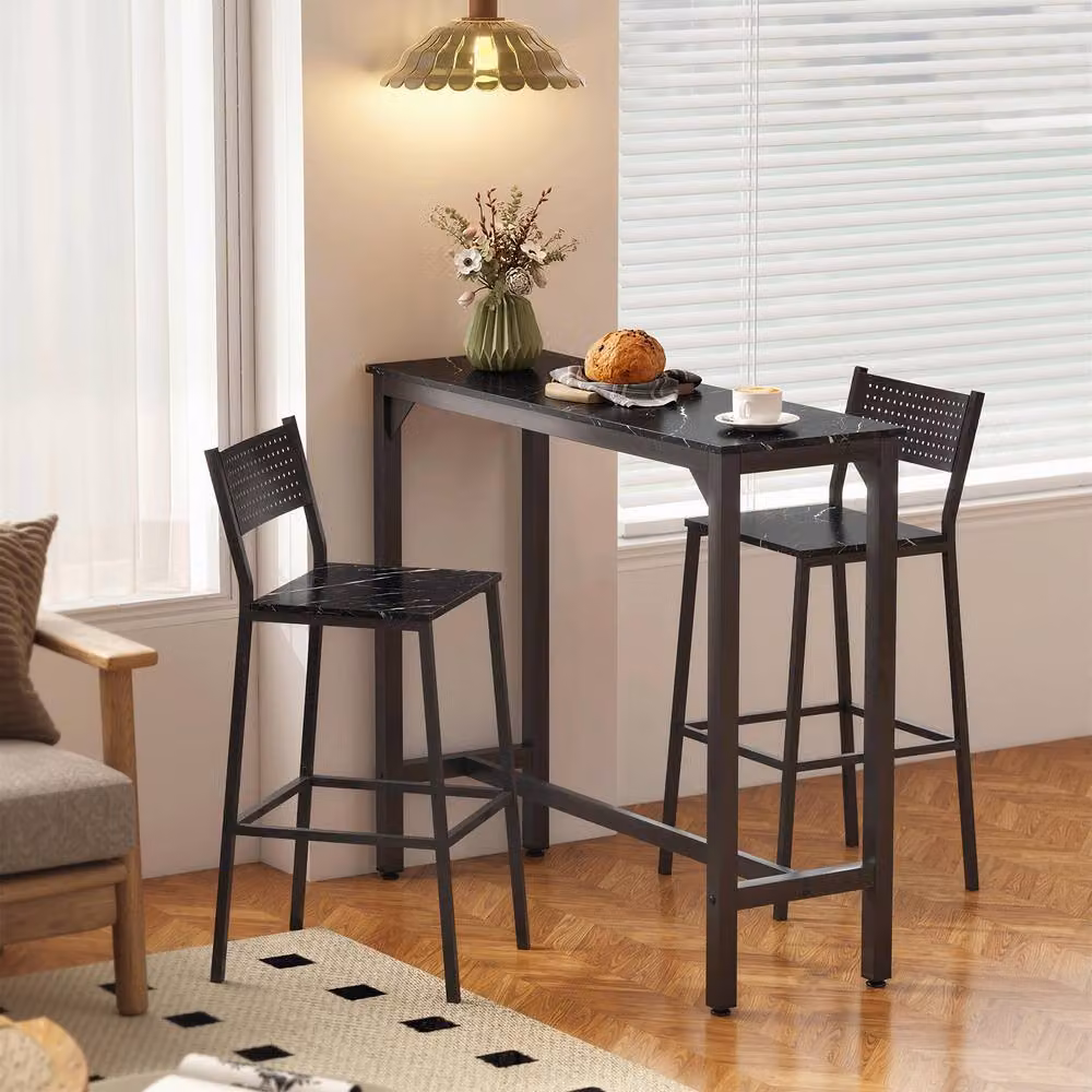 STILVORA Modern Bar Table with Marble Effect and Black Finish, W: 120 cm, D: 40 cm, H: 100 cm – 7