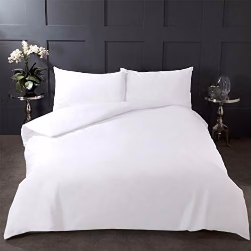 Highams 200 Thread Count 100% Cotton Double Duvet Cover and Pillowcase Set, White, W/D/H: 200 x 200 cm, Pillowcase: 50 x 75 cm – 2