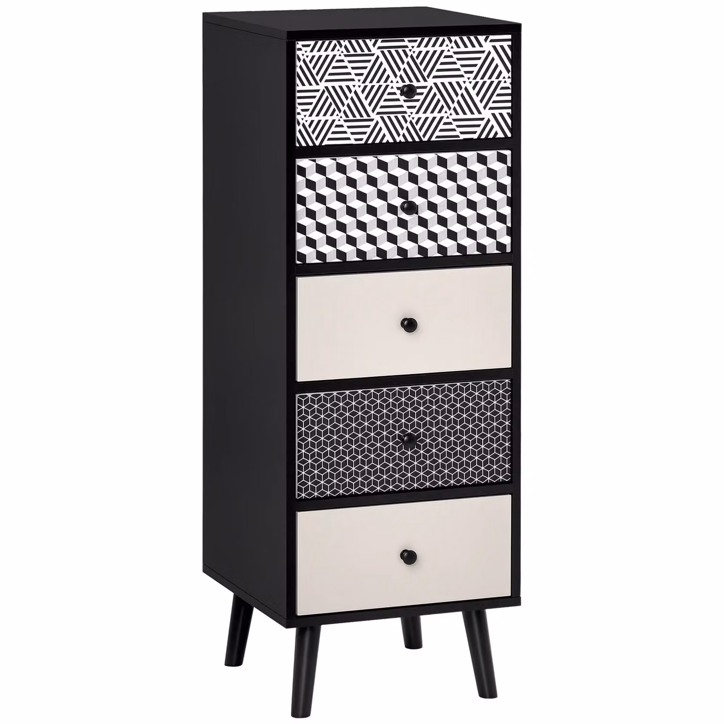 HOMCOM 5 Drawer Wooden Chest of Drawers and Storage Cabinet in Black – 2
