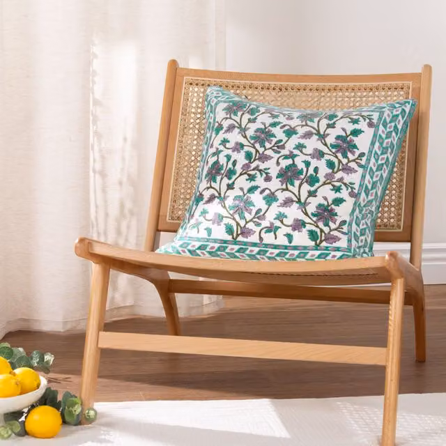 Paoletti Mentera Floral Cotton Cushion in Green and Purple, W/D/H: 50 x 50 x 50 cm – 4