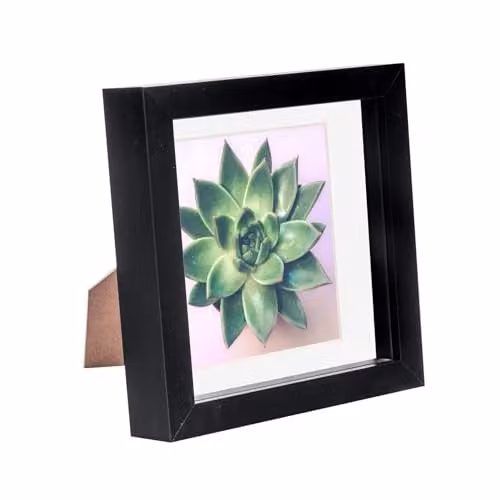 Nicola Spring Square 3D Shadow Box Photo Frame with Grey Mount and Glass Aperture, Black/White