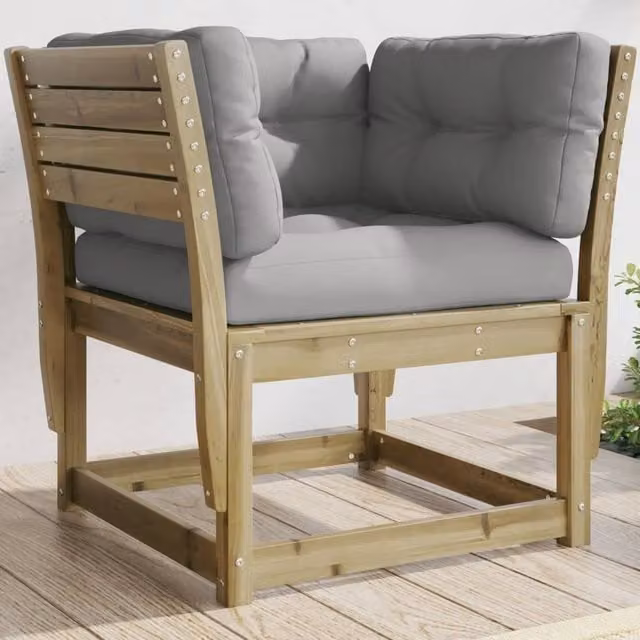 Berkfield Brown Impregnated Pine Wood Garden Sofa Armrest with Cushions