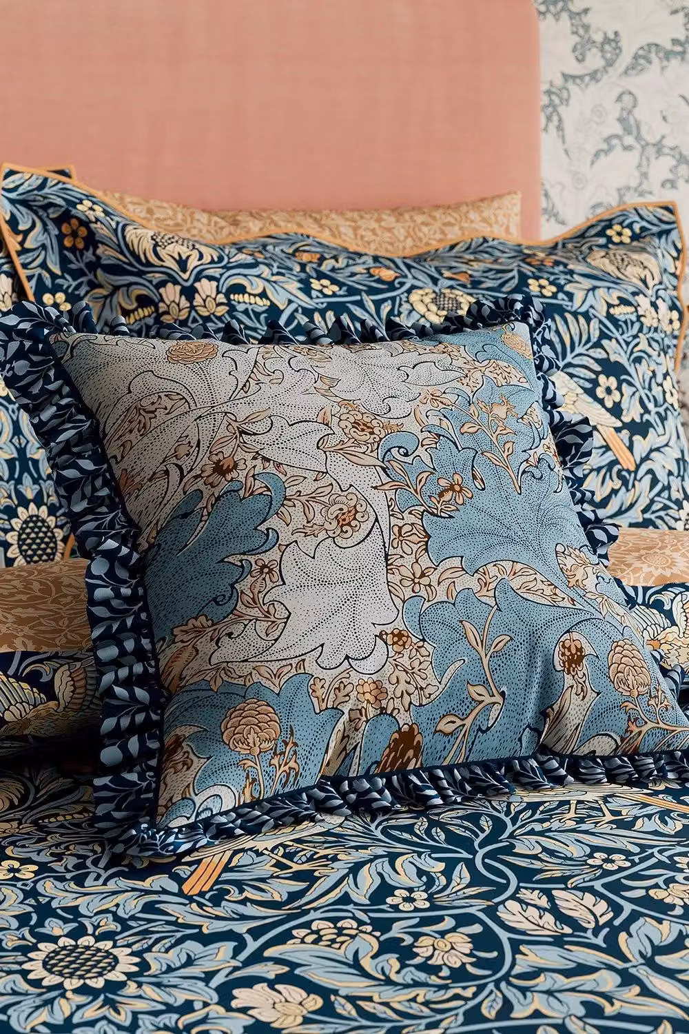 Morris & Co Blue Floral Cotton Square Cushion W/D/H: 50 x 50 x 50 cm – 2