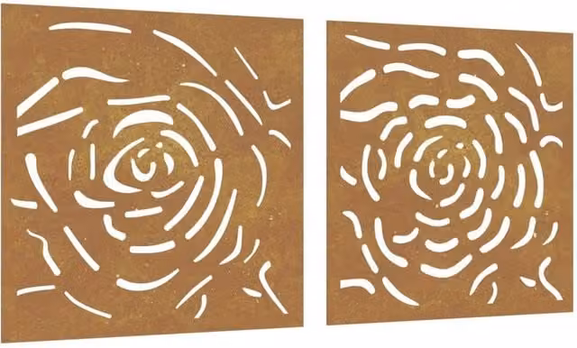 Berkfield Home Set of 2 Brown Corten Steel Floral Rose Wall Decorations, W/H: 55 x 55 cm