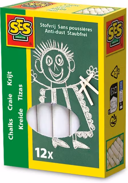 SES White Chalks for Blackboard, 12 Pieces