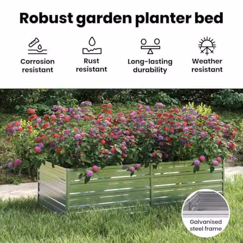 vidaXL Galvanised Steel Raised Garden Bed in Silver, W: 160 cm, D: 80 cm, H: 45 cm – 3