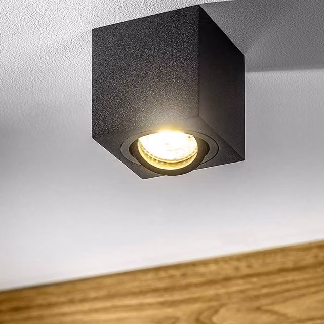 CGC SASHA Black Square Surface Mount Adjustable Tilt Spotlight in Aluminium and Glass