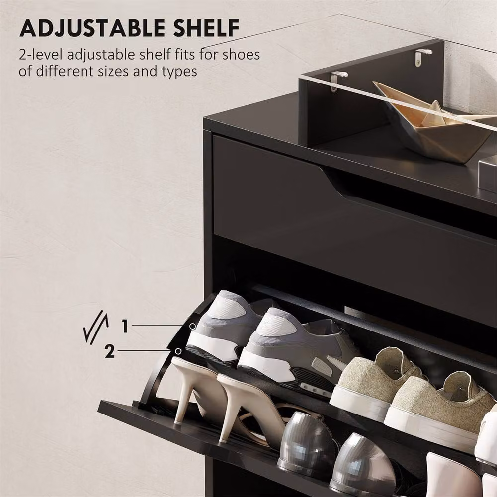 EONLION Black Modern Shoe Cabinet with 3 Drawers and Tilting Compartments, Width: 100 cm – 3