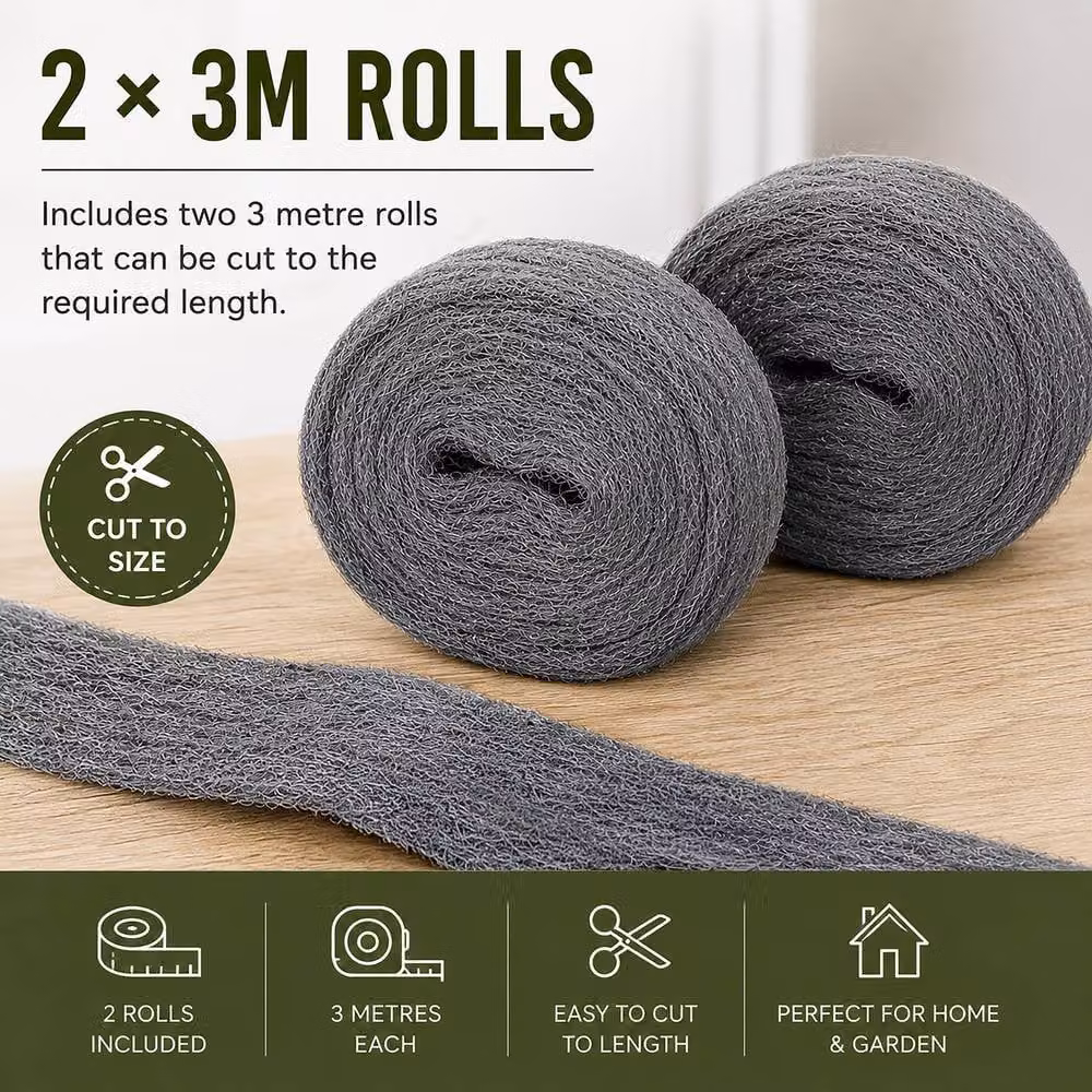 Marco Paul Silver Grade 0000 Steel Wool Mice Blocker Rolls with Protective Gloves – 4