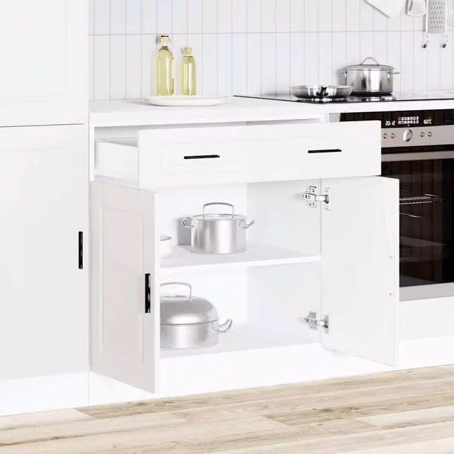 Berkfield Home Porto White Kitchen Base Cabinet in Engineered Wood H 81.5 x W 80.0 x D 46.0 cm – 1