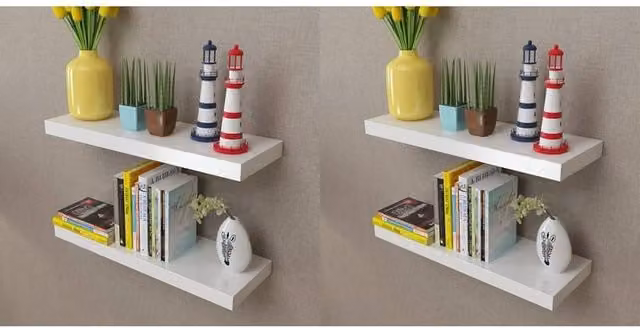 Berkfield Home Set of 4 White Wall Mounted MDF Shelves, Width: 60 cm