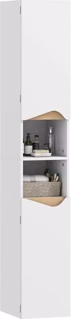 SPETLEK Slim Tall White Bathroom Storage Cabinet with 2 Hinged Doors, H 180.5 x W 30 x D 30 cm