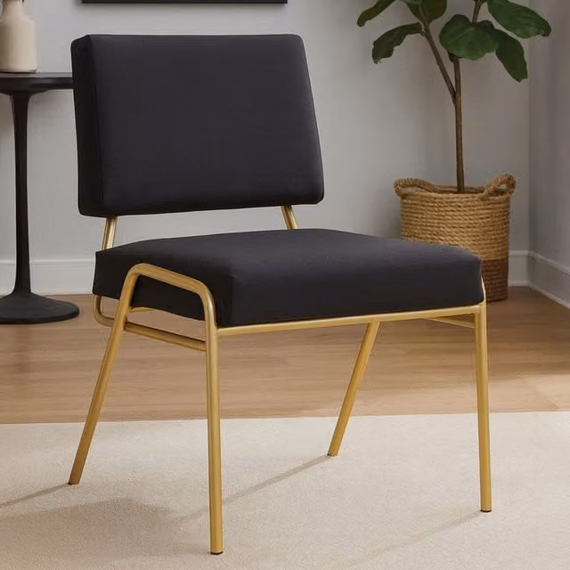 Orsina Black Linen Accent Chair with Gold Metal Finish – 2